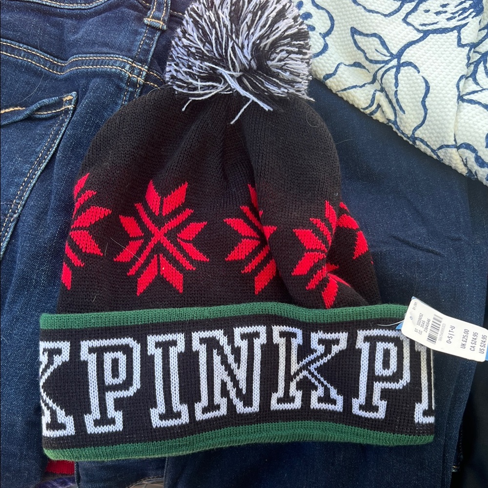 PINK Victoria's Secret Winter Beanie - Black and Red